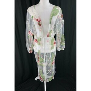 Liv Los Angeles Womens S/M Kimono Sheer Embroidered Floral Boho Hippie Robe‎